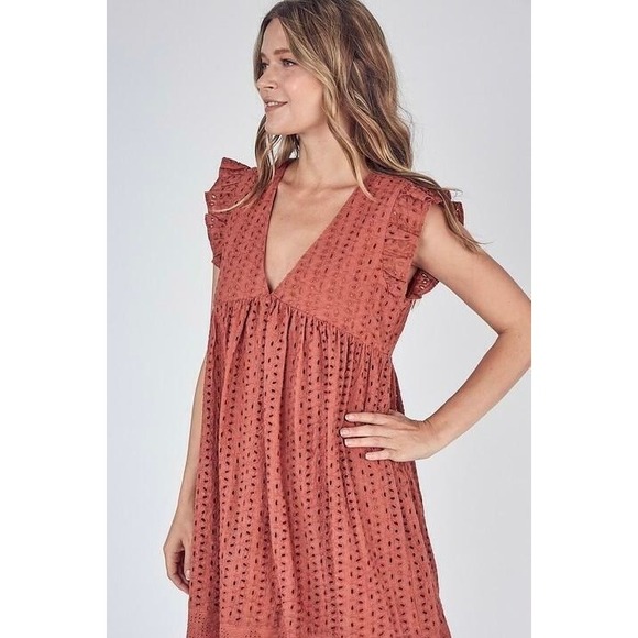 Crystal Doll Dusty Rose Cotton‎ Eyelet Mini Dress – XS – Summer Sweetheart - Picture 1 of 8